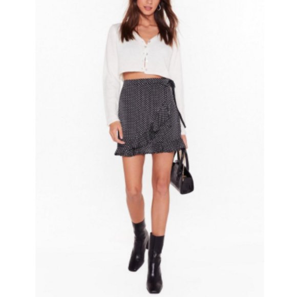 Black and White Polka Dot Wrap Mini Skirt NEW! - Picture 5 of 12